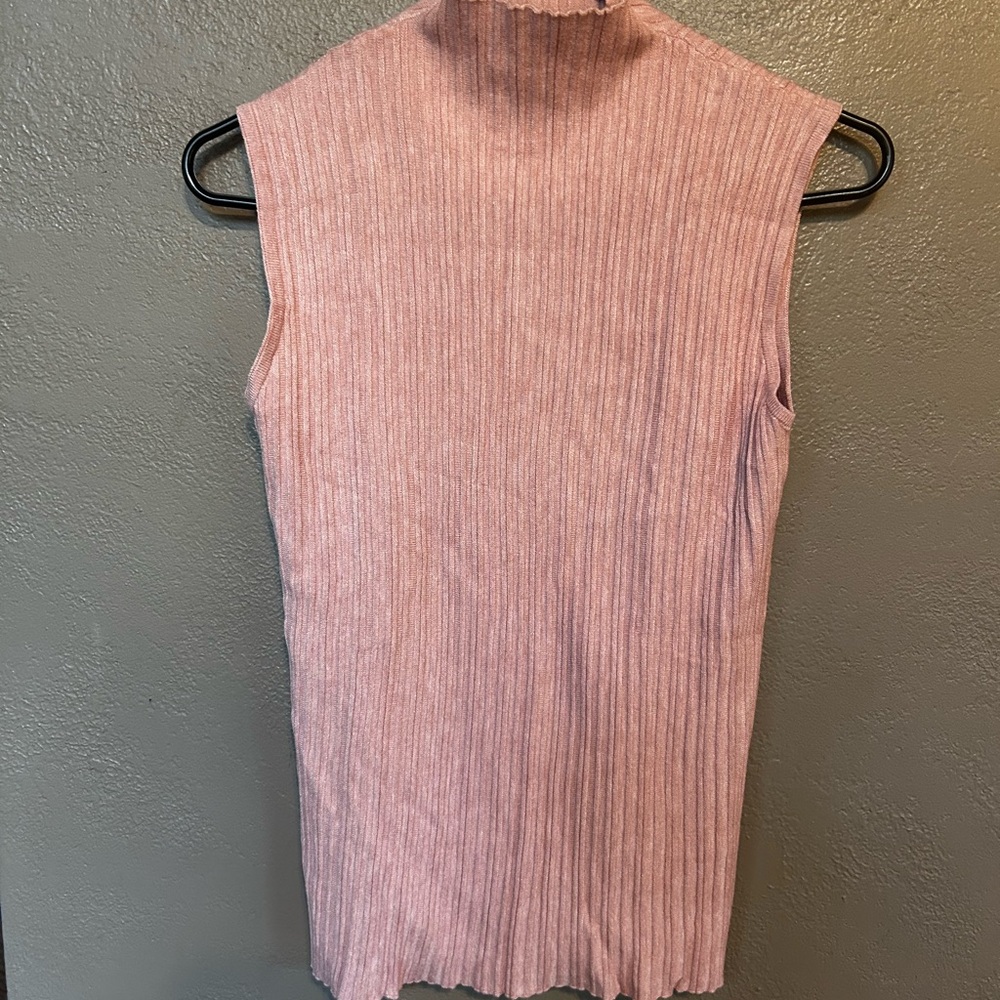 Pink Sleeveless Mock Neck Ribbed Top